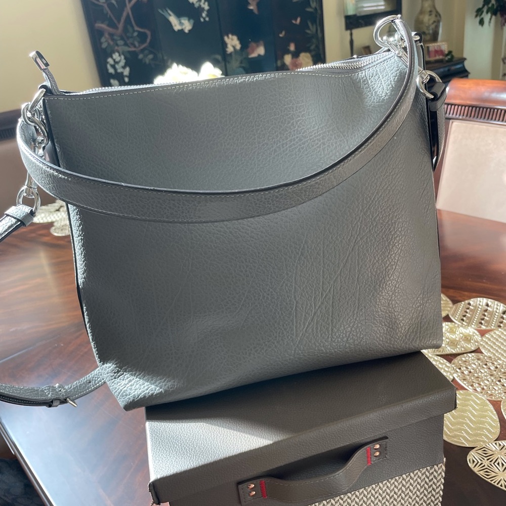 Coach Gray Pebbled Leather Hobo Shoulder Bag - Picture 2 of 12